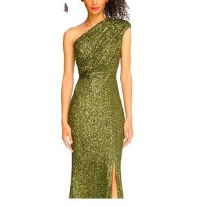 Petites Womens Sequined One Shoulder Evening Dress Size 14P *WORN ONCE*